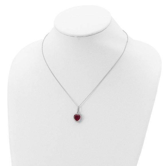 925 Sterling Silver 100 Facet Lab Created Ruby & White CZ Heart Halo 18"Necklace - Picture 5 of 5